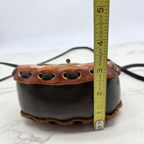 Small Mexican Leather Crossbody Bag Mini Brown Floral Butterfly Tooled Boho - Picture 8 of 10
